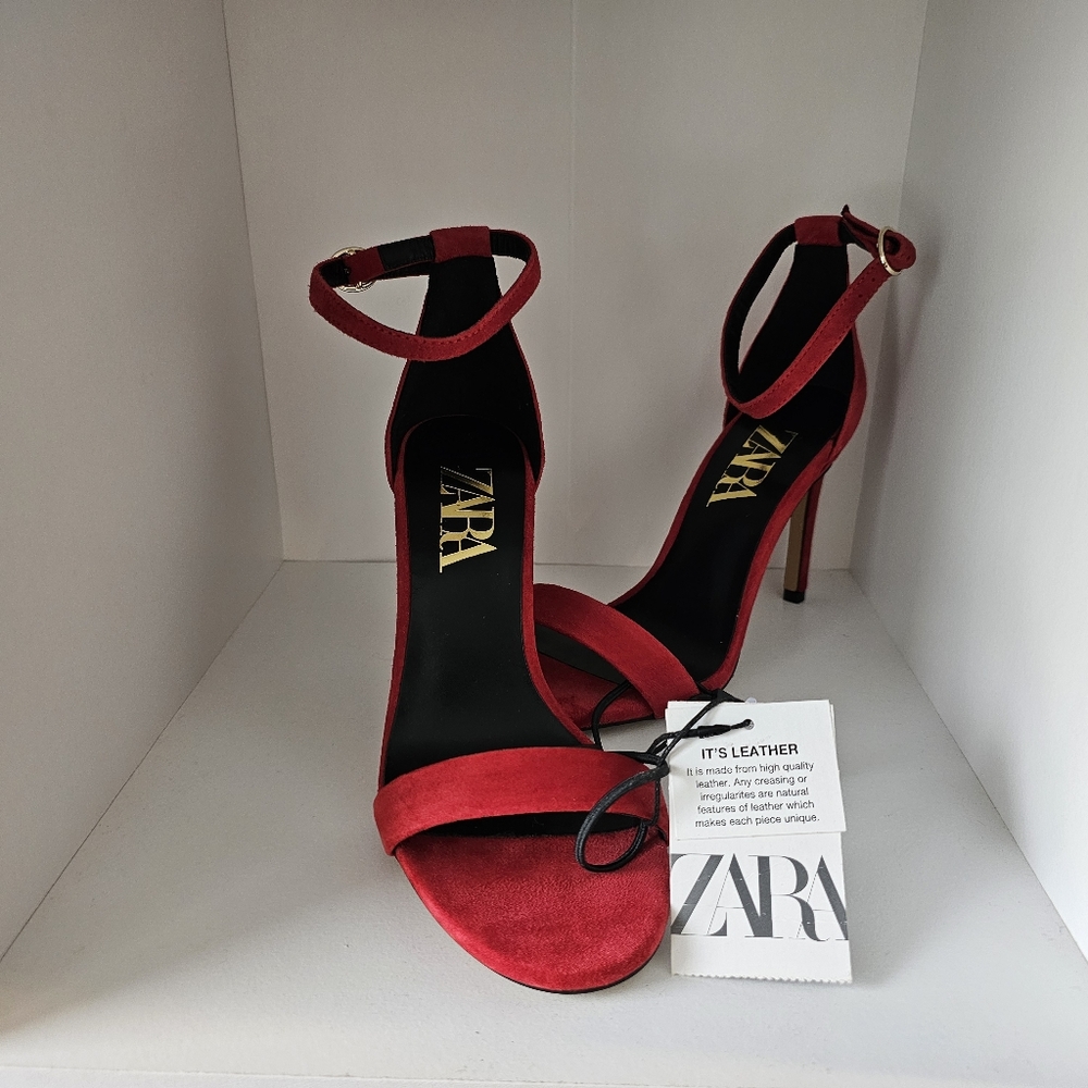STUNNING red suede ZARA stiletto heels size 6